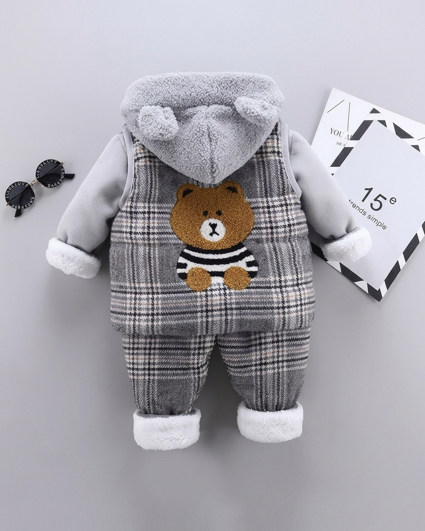 Conjunto bebé invierno 3 piezas chaqueta pantalón sudadera acolchada vista completa