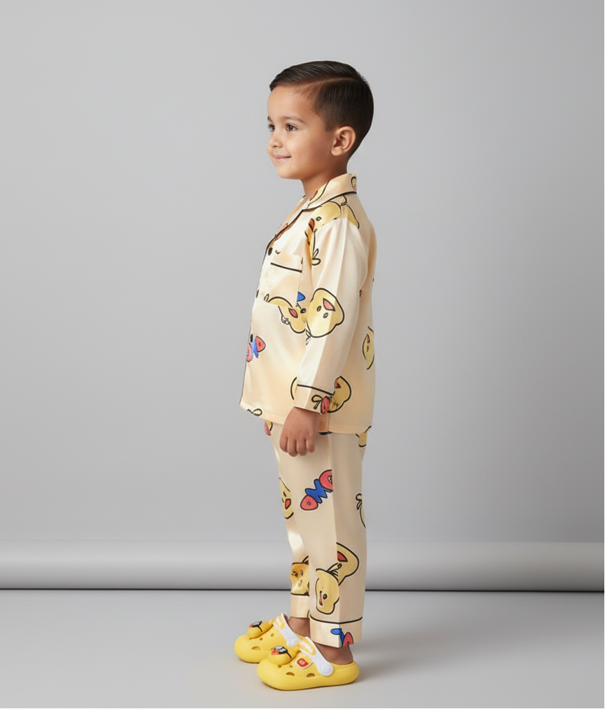 Pijamas infantiles con estampado de pato y sandalias ligeras de diseño elástico