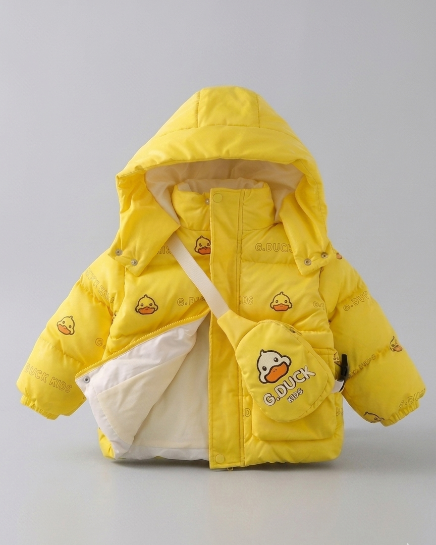 Chaqueta infantil de invierno con capucha y estampado de patitos   acolchada  con bolsita a juego en España