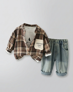 Conjunto Niño 3 Piezas Camisa Cuadros y Vaquero Cómodo