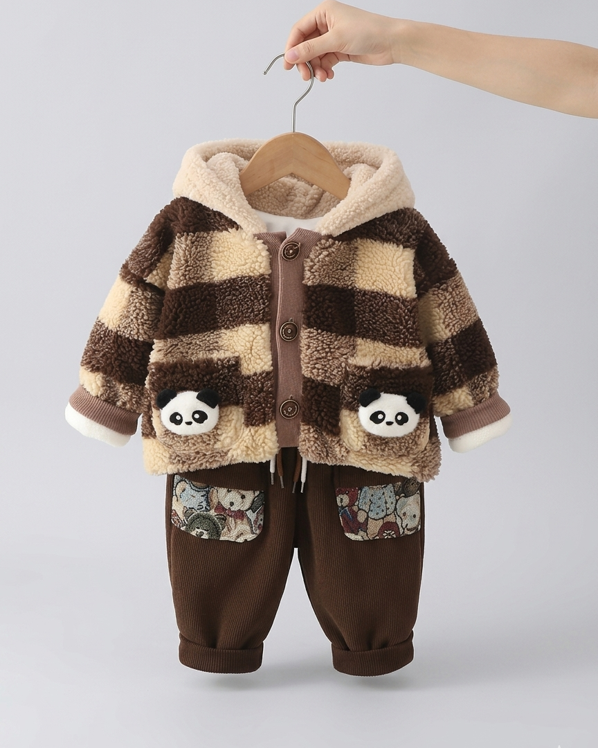 Conjunto ropa bebé invierno 2 piezas: chaqueta acolchada con capucha y pantalón elástico infantil con bolsillos panda en España