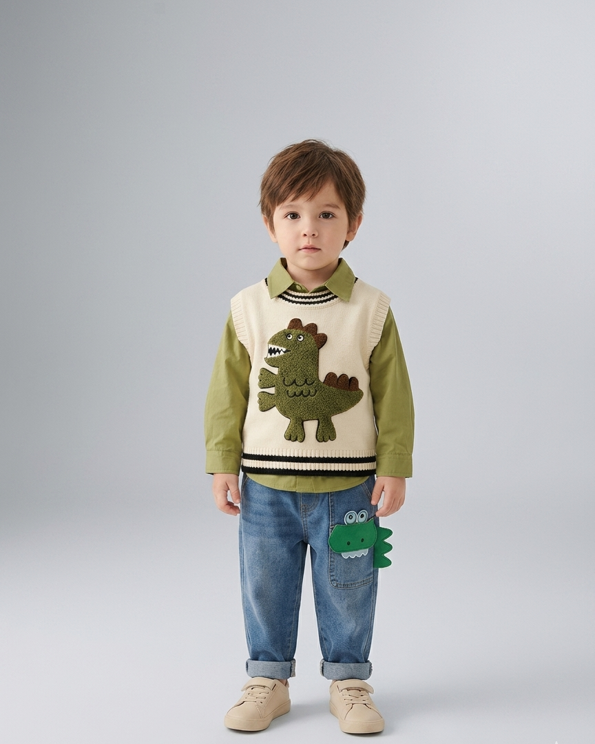 Conjunto niño 3 piezas ropa infantil con dinosaurio 3D (chaqueta, camiseta y pantalón) en España