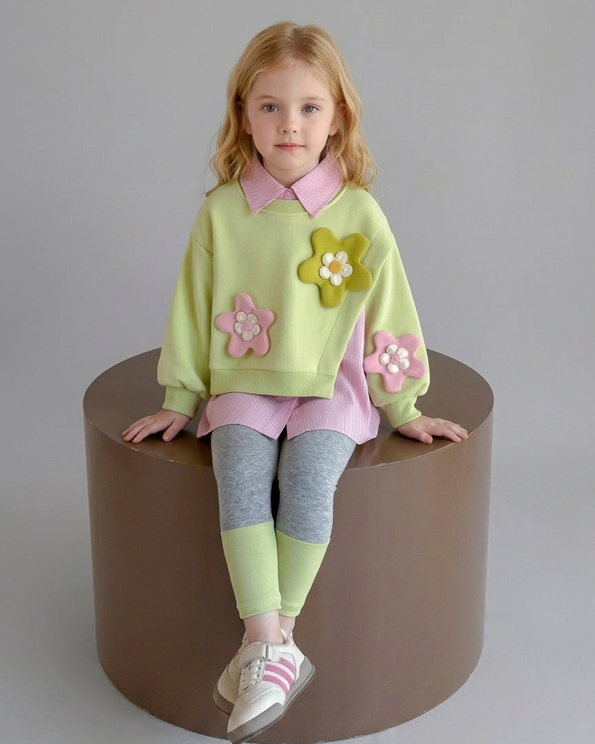 Conjunto Niña Flores 3D 3 Piezas Infantil Elegante