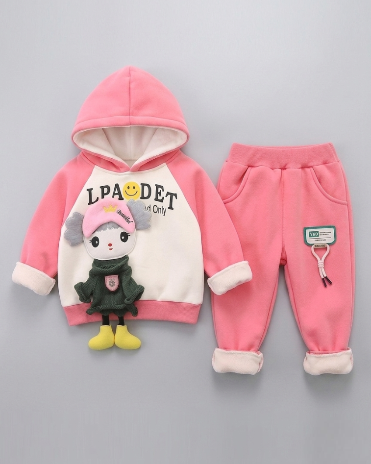 Conjunto niña invierno 2 piezas con sudadera con capucha y pantalón con forro de peluche | ropa bebé niña en España