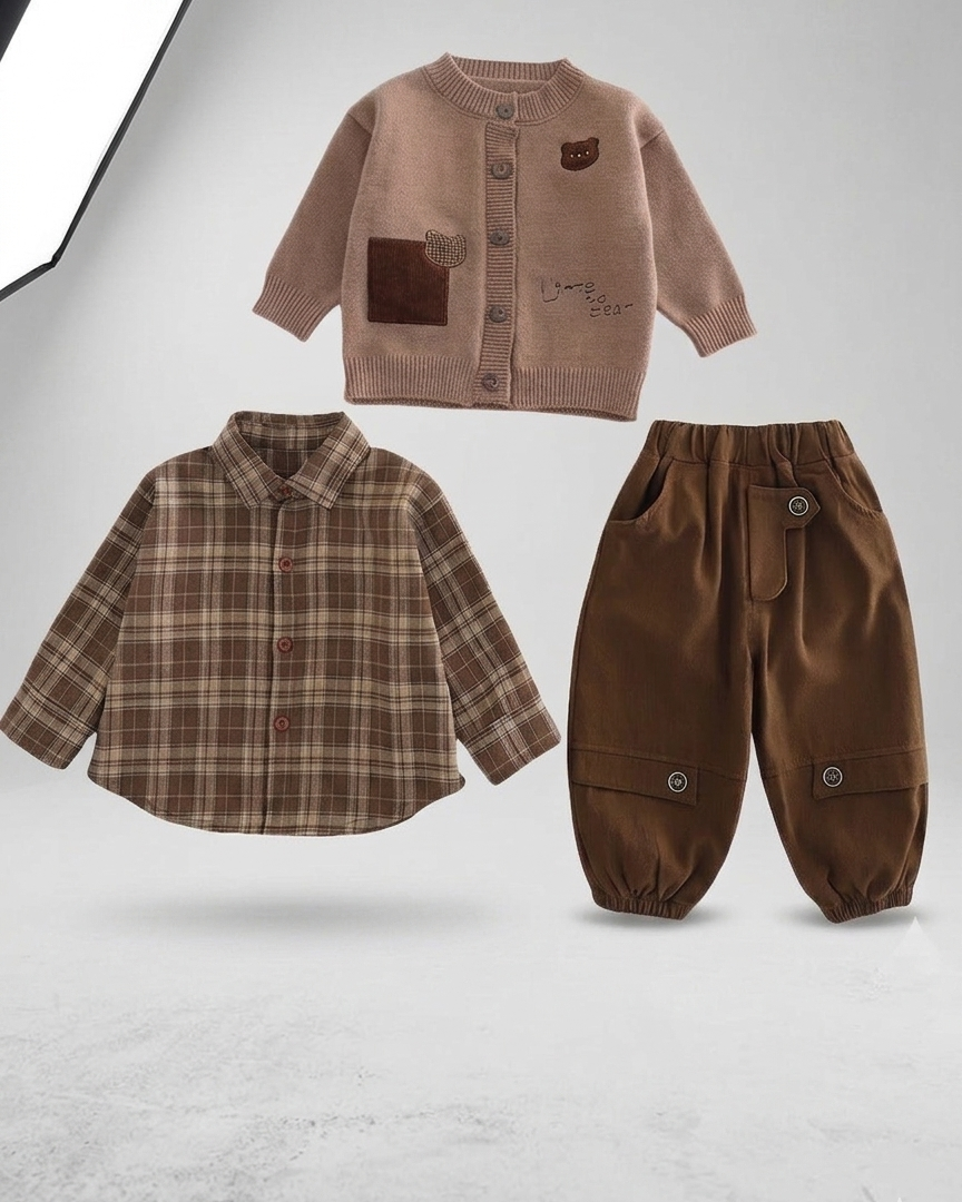 Conjunto niño invierno 3 piezas cálido (camisa, suéter de punto y pantalón) ropa infantil otoño invierno en España