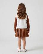 Conjunto niña invierno 3 piezas: suéter de punto, chaleco de peluche y falda de cuero sintético  en España