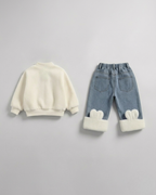Conjunto niña invierno 2 piezas ropa bebé niña suéter con forro de peluche y pantalón vaquero forrado en España