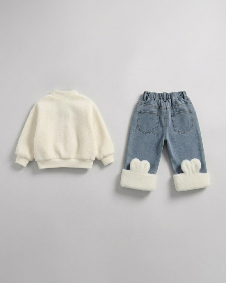 Conjunto niña invierno 2 piezas ropa bebé niña suéter con forro de peluche y pantalón vaquero forrado en España