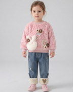 Conjunto niña invierno 2 piezas sudadera felpa y pantalón vaquero acolchado,Ideal para clima otoñal y principios de invierno en España