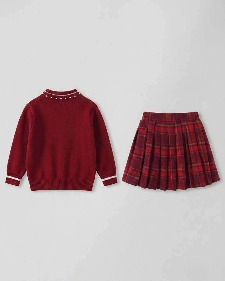 Vestido niña invierno de punto con lazo en el cuello y mangas largas estilo clásico,Ideal para primavera en España