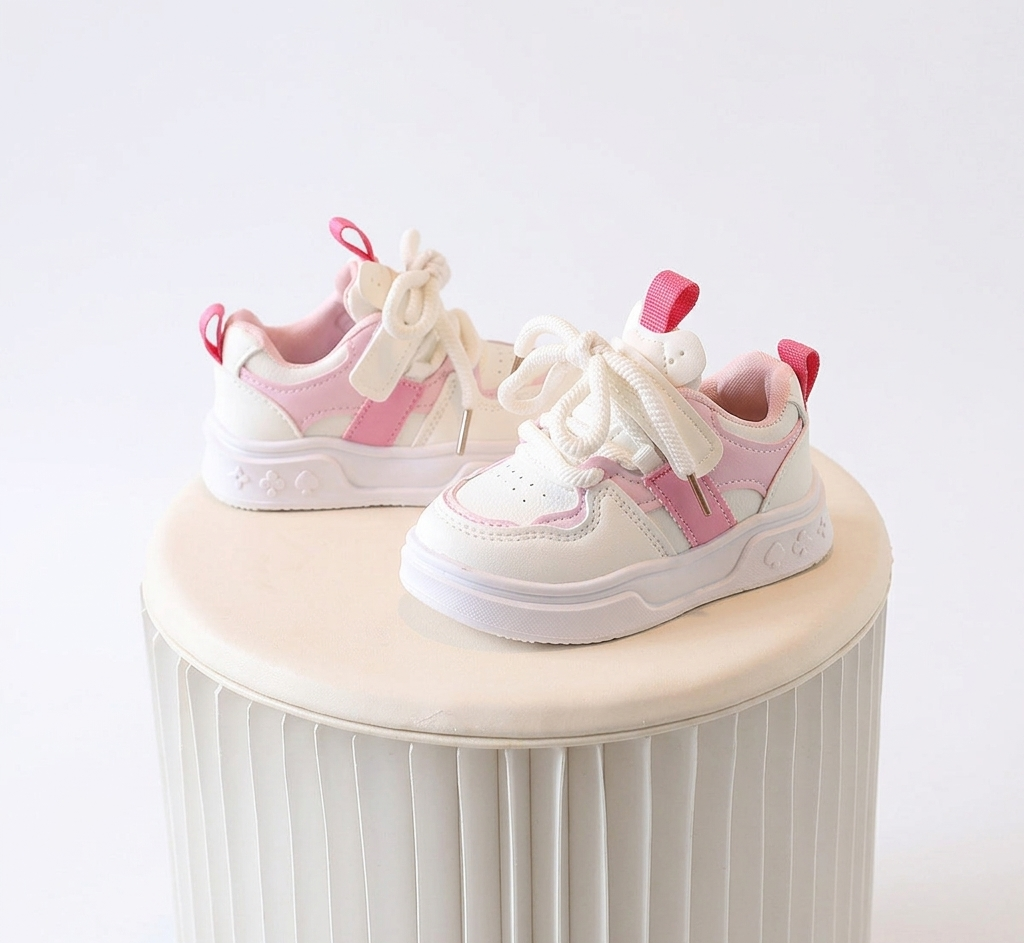 Zapato deportivo con combinación de colores rosa y blanco, de diseño moderno para niñas en España