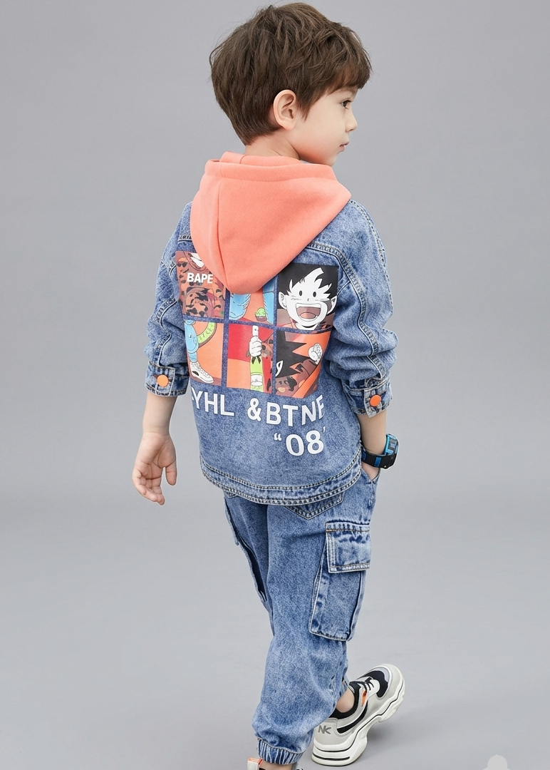 Conjunto vaquero niño 3 piezas ropa bebé niño: chaqueta vaquera, pantalón cargo y camiseta interior Ideal para clima otoñal en España