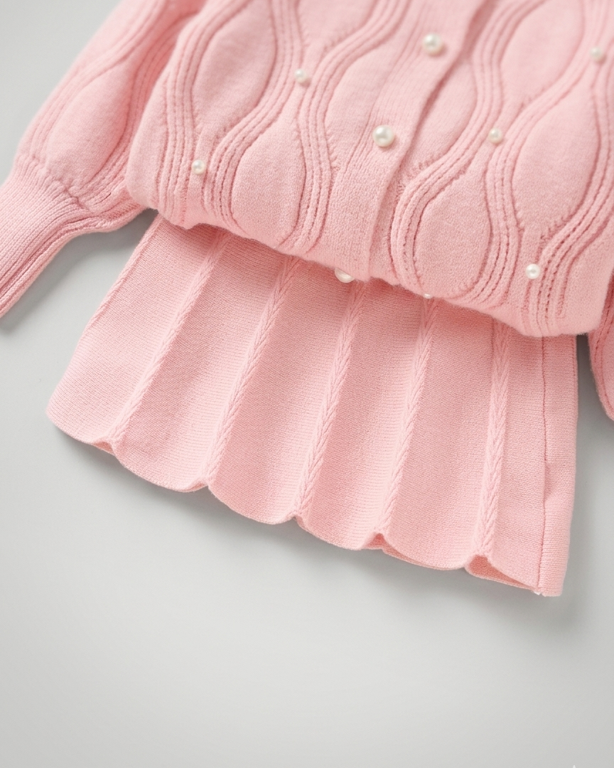 Conjunto niña invierno 2 piezas vestido y chaqueta de punto con encaje, destacada para looks elegantes y sencillos en España
