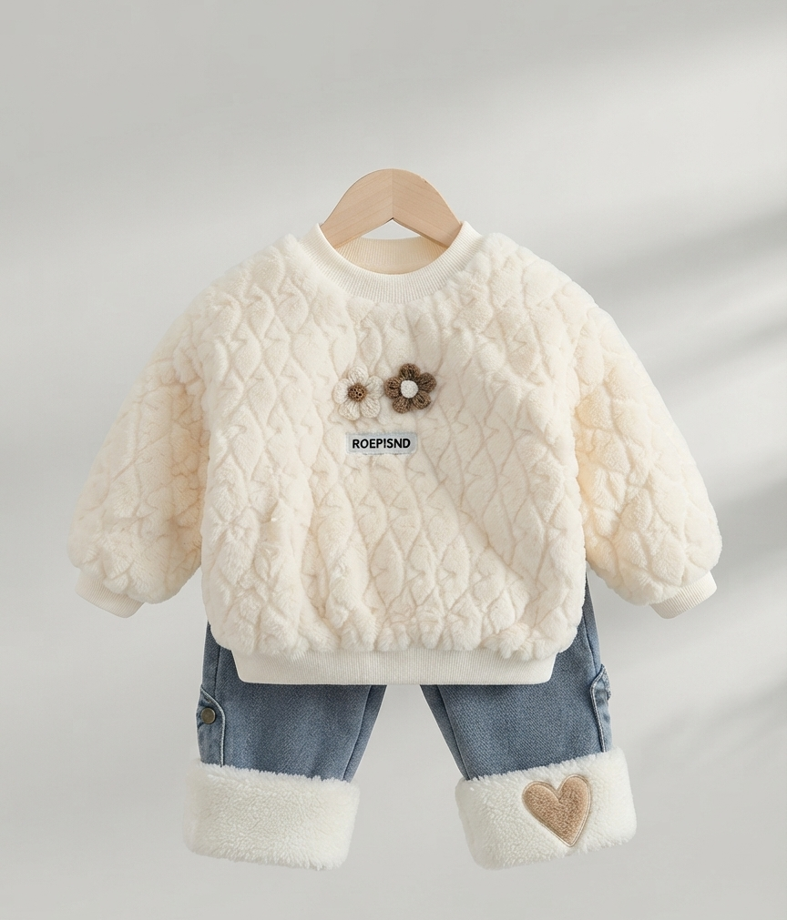 Conjunto Niña Felpa Invierno 2 Piezas Vaquero Acolchado
