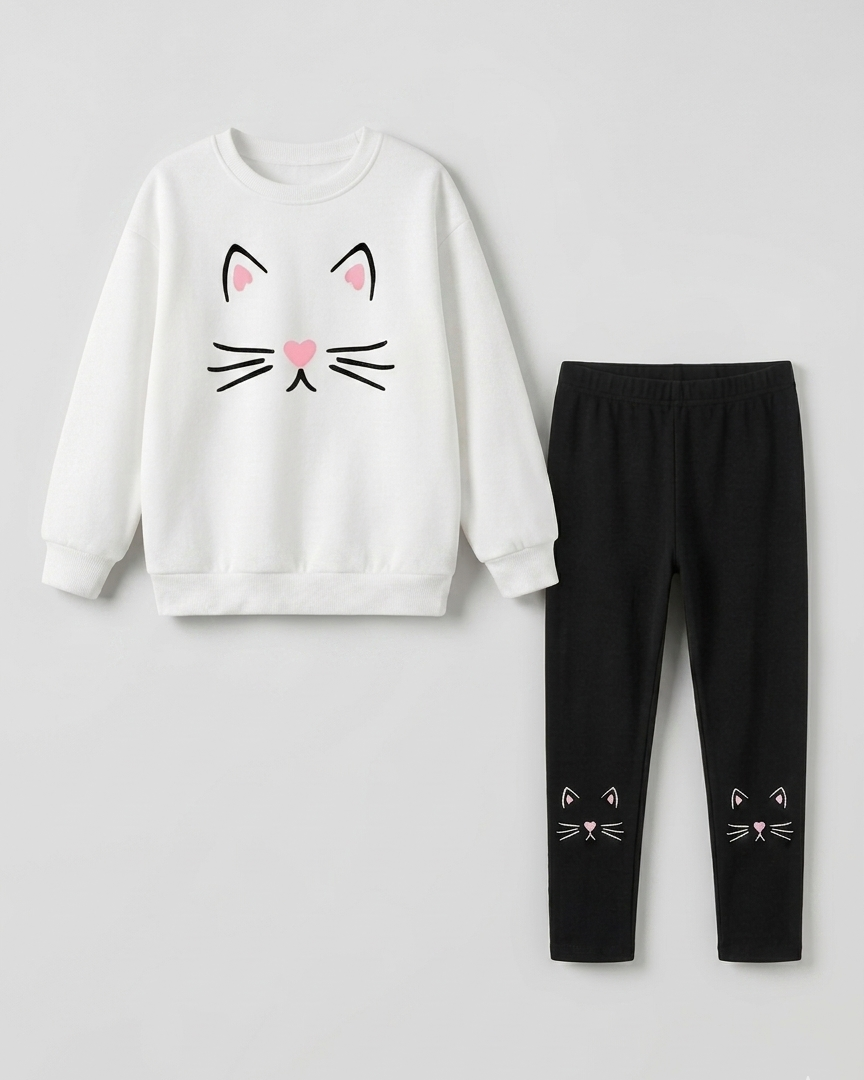 Conjunto niña invierno 2 piezas ropa infantil con estampado de gatos y leggings  principios de invierno en España