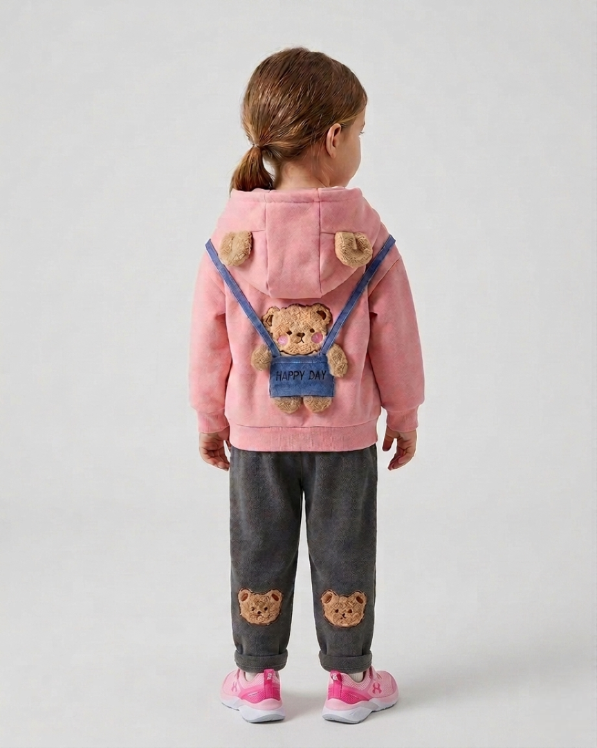 Conjunto niño 2 piezas ropa infantil: sudadera con capucha con diseño de oso 3D y pantalón vaquero elástico,Ideal para primavera y verano en España