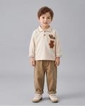 Conjunto niño otoño polo con pantalón y estampado de oso,Ideal para primavera  en España