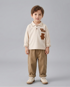 Conjunto niño otoño polo con pantalón y estampado de oso,Ideal para primavera  en España