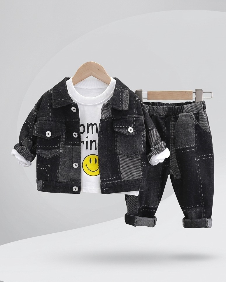 Conjunto vaquero de 3 piezas: chaqueta, camiseta y pantalón  ropa infantil , Ideal para primavera y para clima otoñal ,perfecto para los niños en España