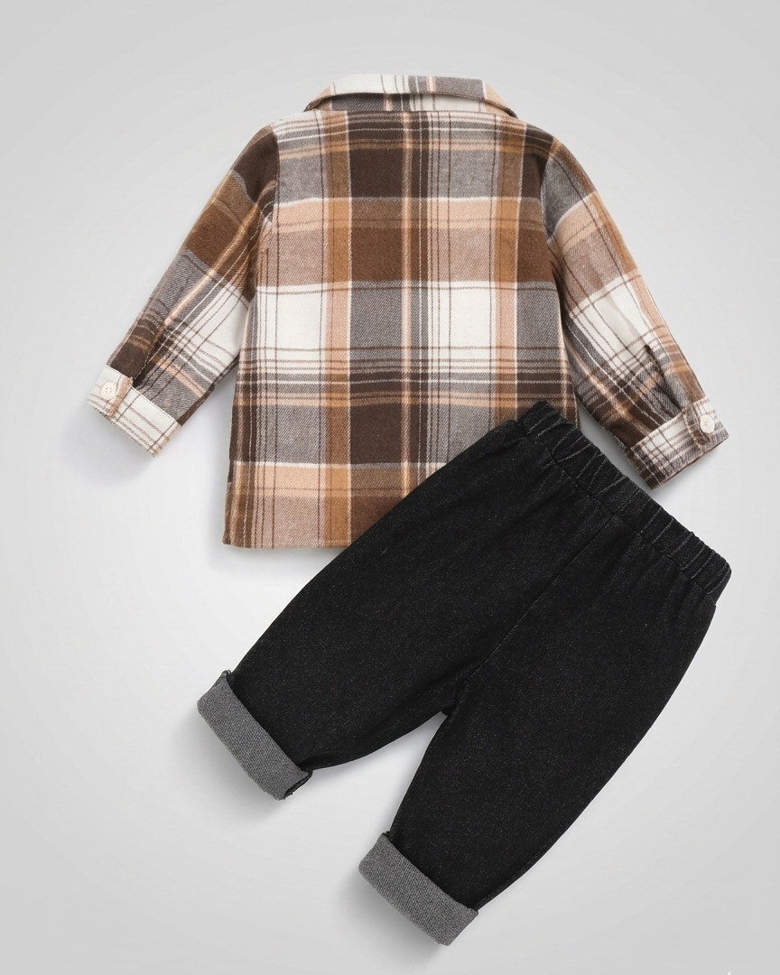 Conjunto niño 2 piezas camisa de cuadros y pantalón vaquero cómodo ropa infantil otoño invierno en España