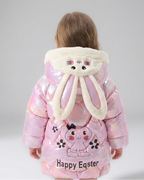 Chaqueta niña acolchada de invierno con capucha de peluche y orejas de conejo en relieve 3D abrigo , en España