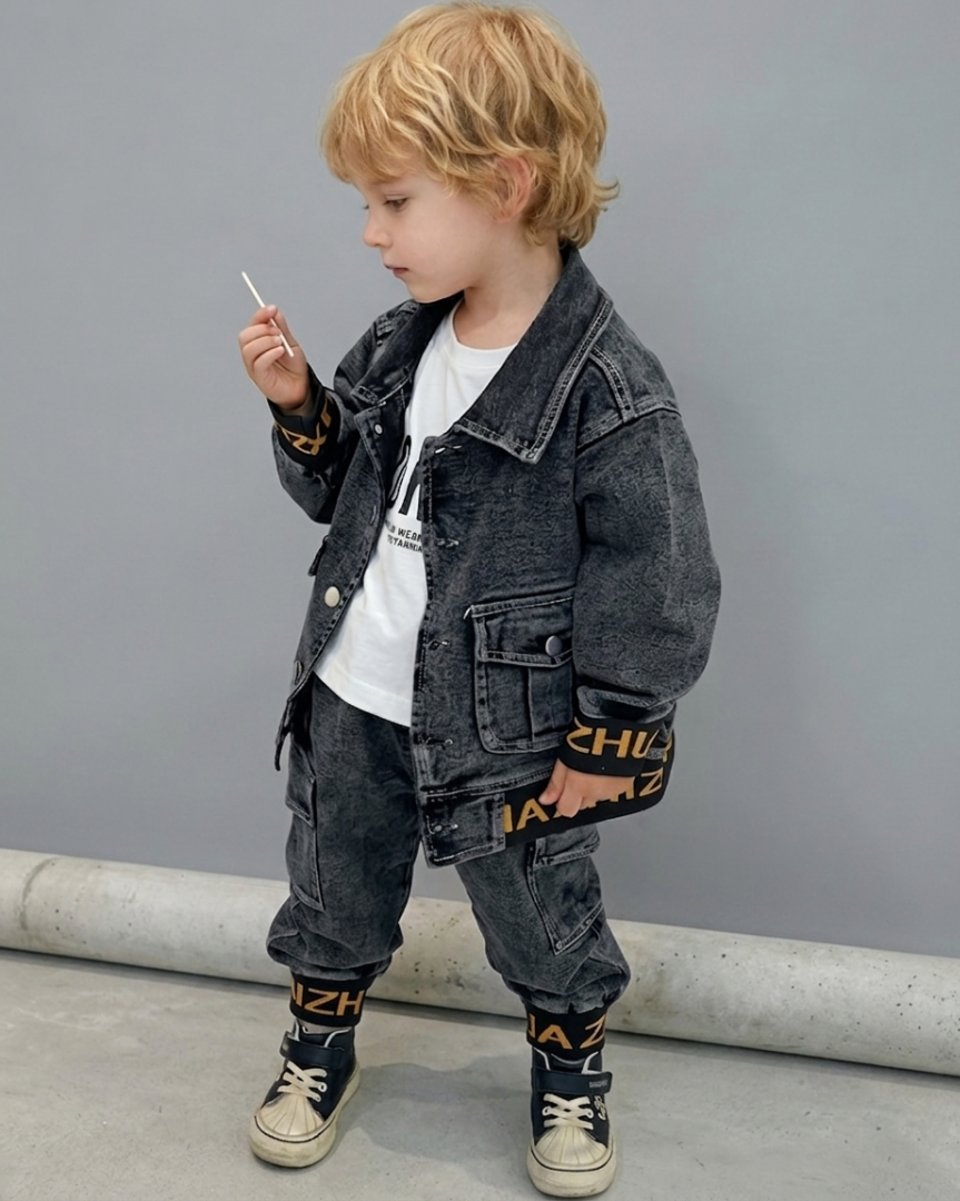 Conjunto denim niño 3 piezas chaqueta vaquera, camiseta y pantalón