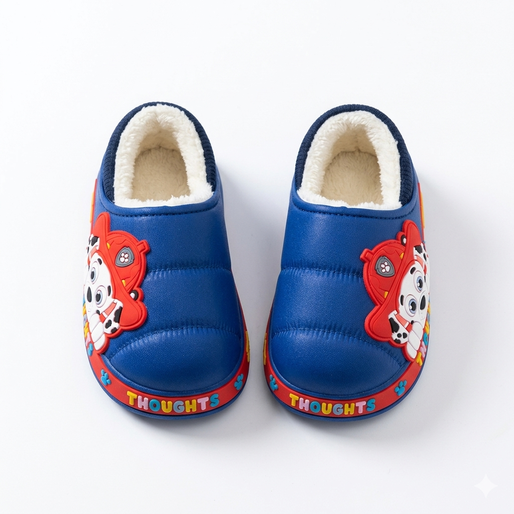 Pantuflas de invierno suaves con forro de piel cálida y diseño de dibujos animados en 3D vista lateral