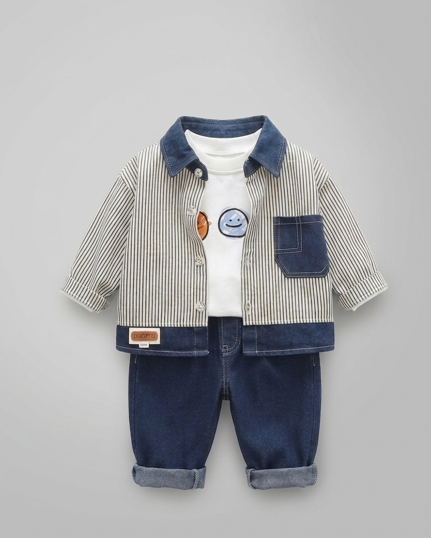 Conjunto niño 3 piezas ropa infantil: camisa, camiseta y pantalón vaquero en España