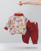 Conjunto bebé 3 piezas ropa infantil con chaqueta estampada de dibujos animados, camiseta de algodón y pantalón cálido en Españ