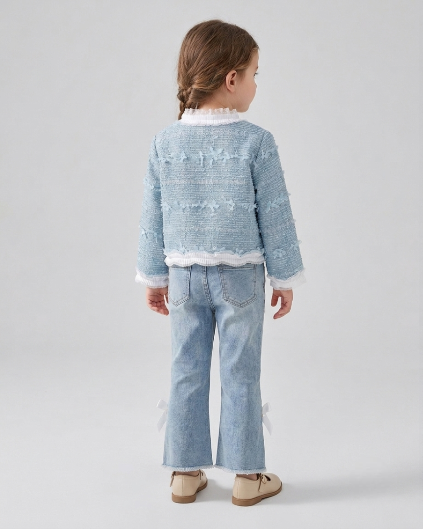 Conjunto niña 2 piezas chaqueta tweed y pantalón vaquero con perlas  en España