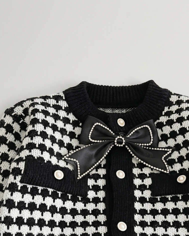 Conjunto niña invierno elegante ropa infantil: chaqueta tejida houndstooth y pantalón en España
