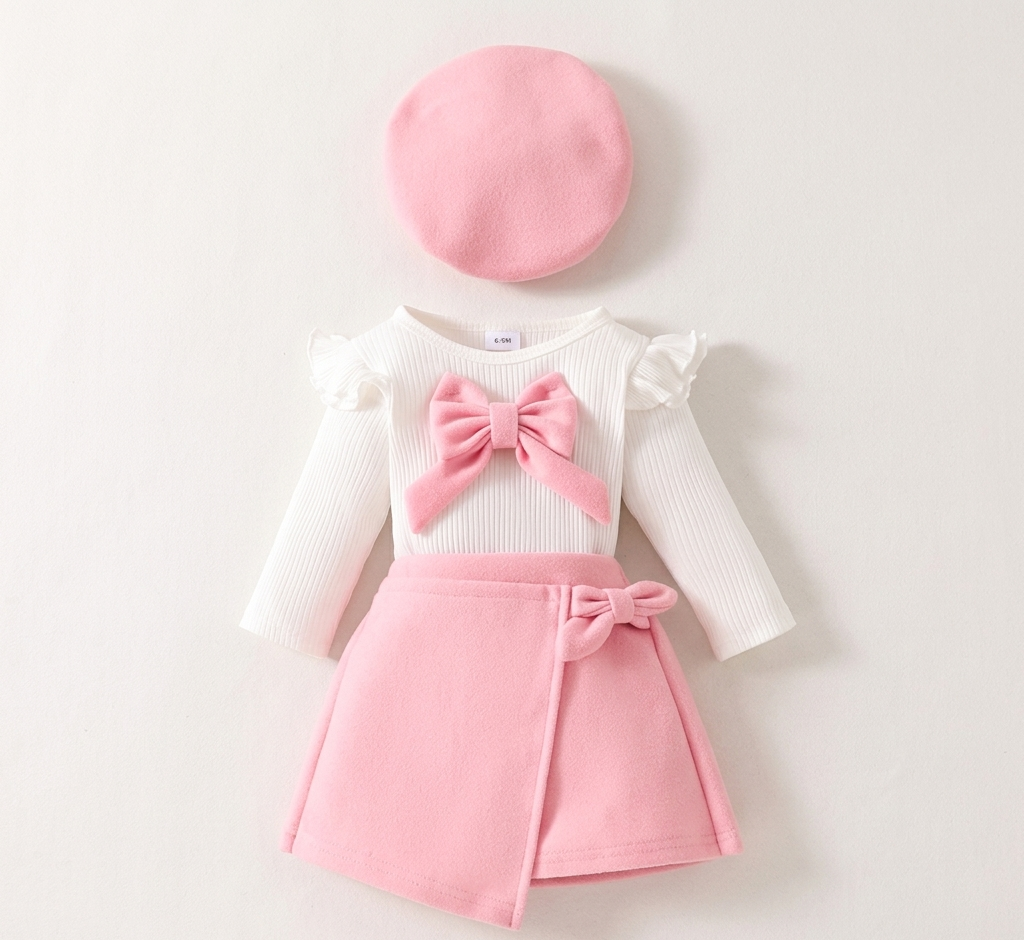 Conjunto de invierno de 3 piezas: blusa, falda y gorro en rojo y blanco ❄️✨