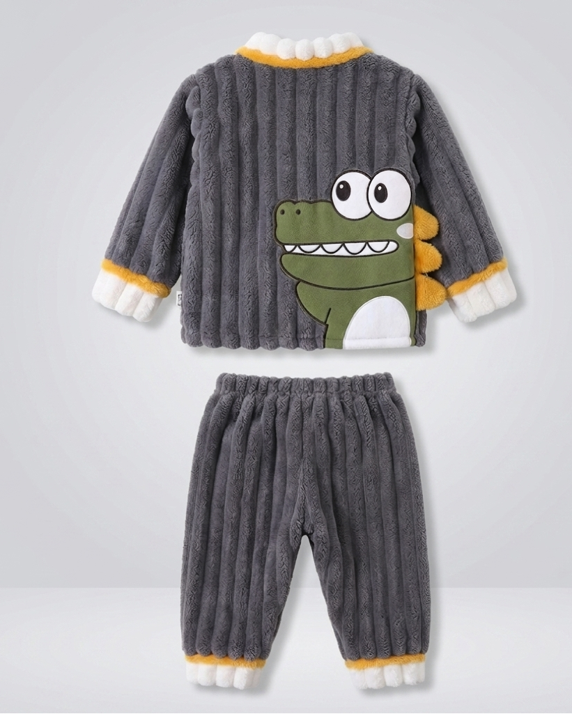 Pijama bebé invierno dinosaurio con cuello doblable y cierre de botones completo – pijama infantil cálido en España