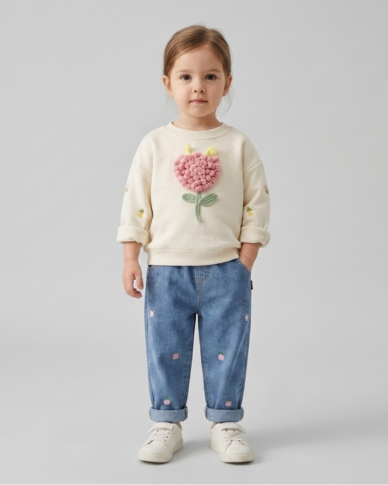 Conjunto niña 2 piezas con bordado de flores 3D otoño invierno,destacada para looks elegantes y sencillos en España