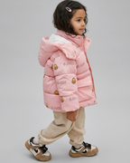 Chaqueta infantil de invierno con capucha y estampado de patitos acolchada con bolsita a juego en España