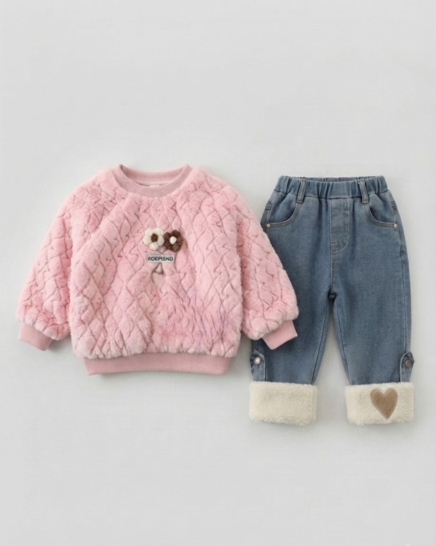 Conjunto Niña Felpa Invierno 2 Piezas Vaquero Acolchado