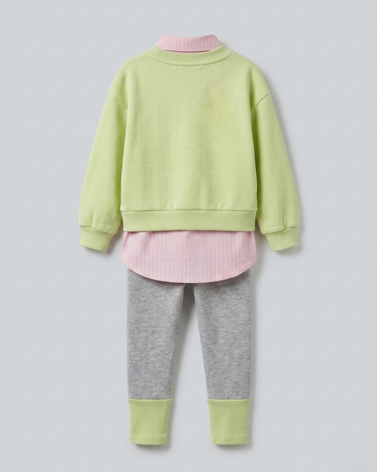 Conjunto niña 3 piezas sudadera y camiseta interior flores 3D ropa infantil,destacada para looks elegantes y sencillos en España