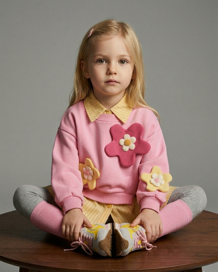 Conjunto niña 3 piezas sudadera y camiseta interior flores 3D ropa infantil,destacada para looks elegantes y sencillos en España