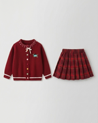 Vestido niña invierno de punto con lazo en el cuello y mangas largas estilo clásico,Ideal para primavera en España