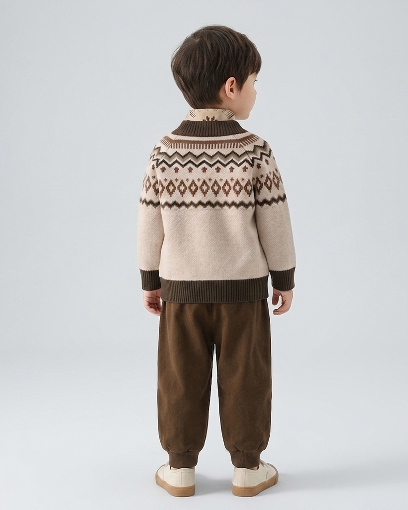 Conjunto niño 3 piezas invierno (suéter lana, camisa cuadros y pantalón elástico)Ideal para clima otoñal  en España