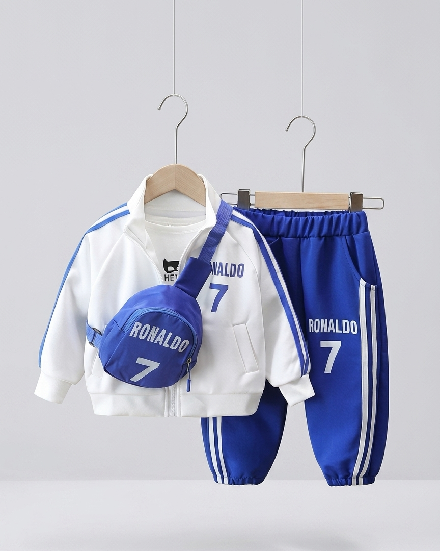 Chándal niño fútbol Ronaldo 3 piezas . conjunto deportivo infantil chaqueta, pantalón y bandolera en España