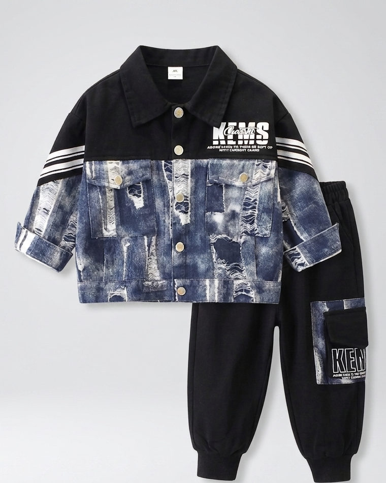 Conjunto niño 2 piezas denim casual: chaqueta y pantalón estilo deportivo en España