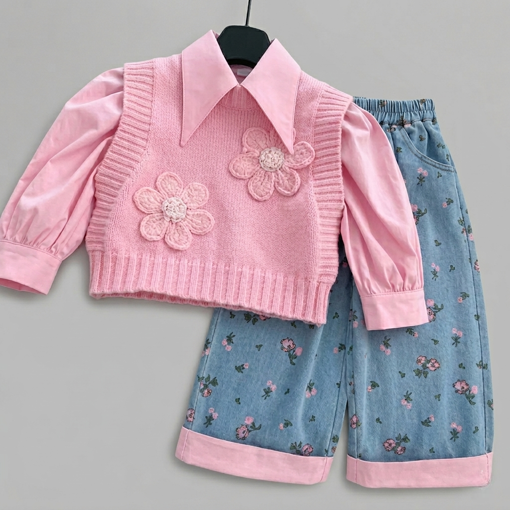 Conjunto niña elegante 3 piezas vista completa