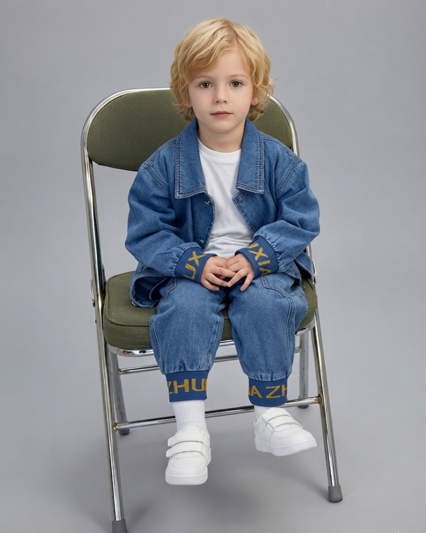 Conjunto denim niño 2 piezas chaqueta vaquera, camiseta y pantalón
