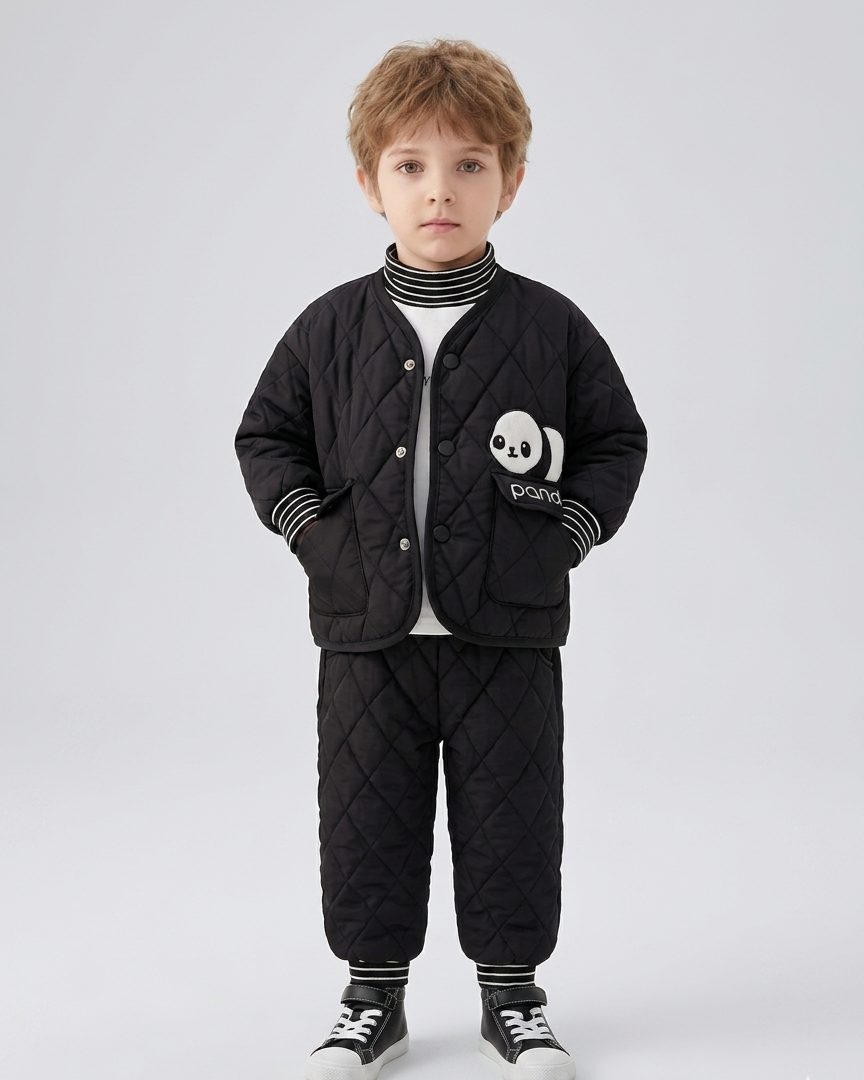 Conjunto bebé panda de invierno 2 piezas (chaqueta y pantalón) de algodón acolchado, cuello alto