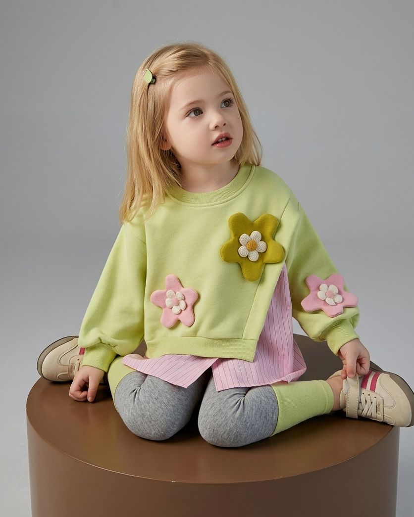 Conjunto Niña Flores 3D 3 Piezas Infantil Elegante