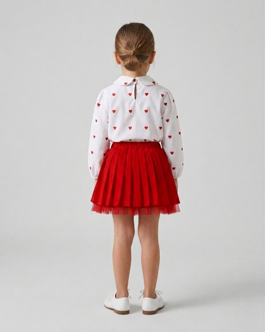 Conjunto niña 2 piezas falda de tul roja y camiseta con corazones – ropa niña elegante en España