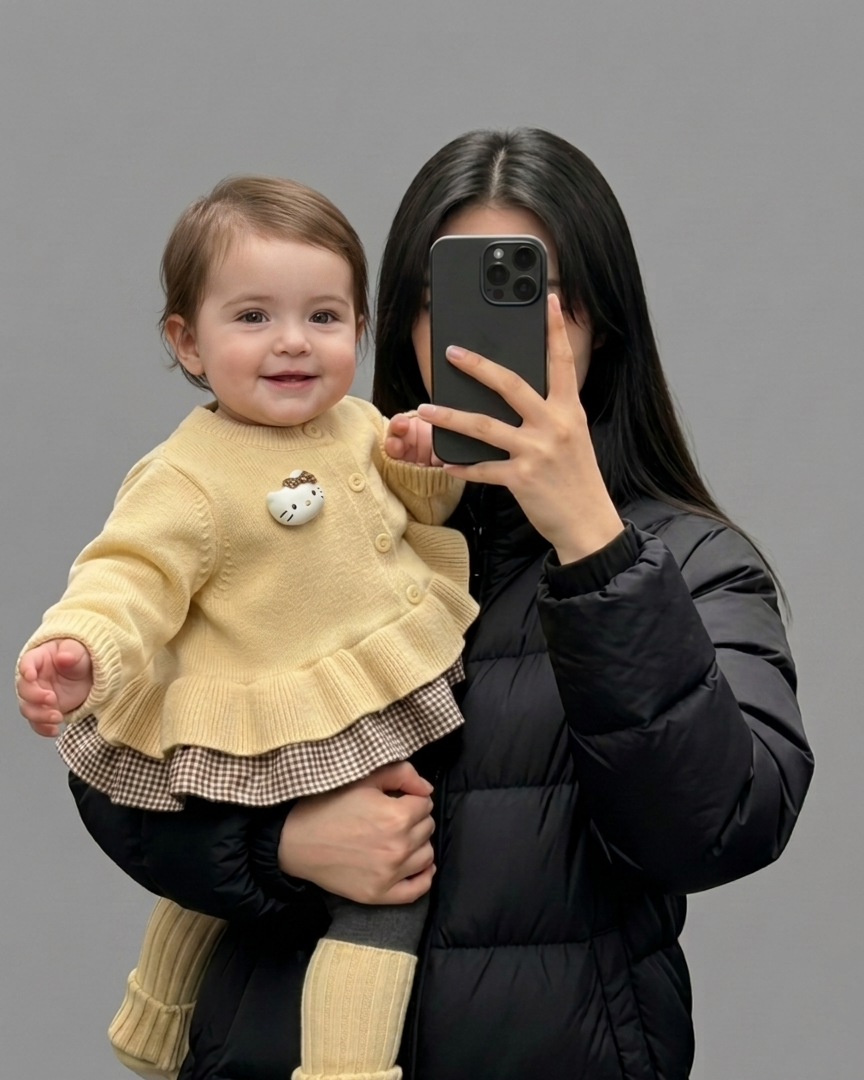 Conjunto Niña Invierno 2 Piezas Cárdigan Punto y Falda Estampada