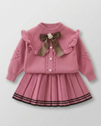 Vestido niña invierno tejido conjunto 2 piezas (top y falda plisada) niña de dos piezas Ideal para primavera y para clima otoñal en España
