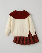 Conjunto niña invierno elegante 2 piezas ropa niña suéter tejido y falda de cuadros,Ideal para clima otoñal  en España